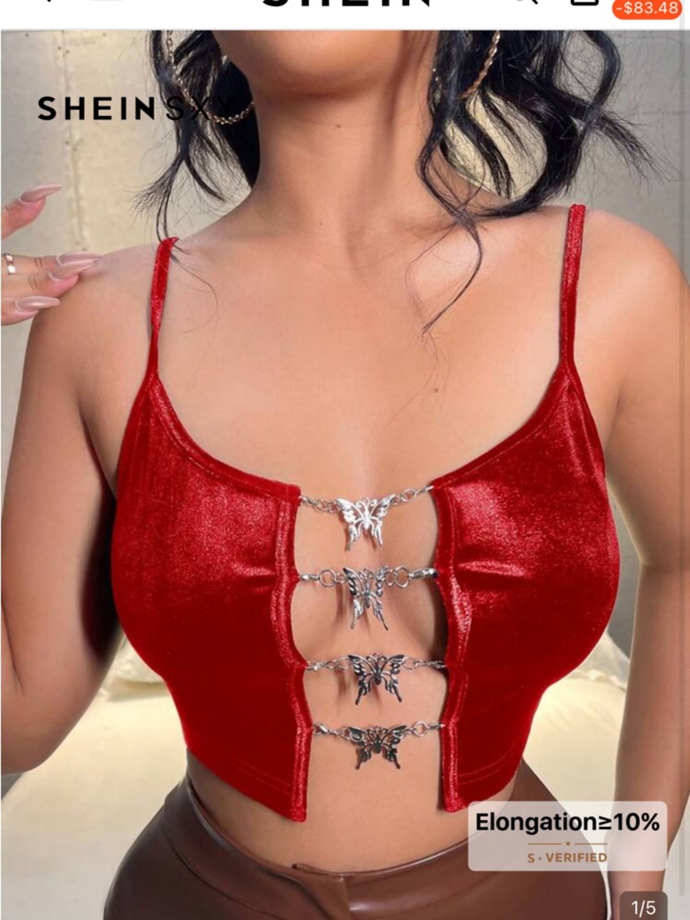SHEIN Red Velvet Butterfly Clip Crop Tank